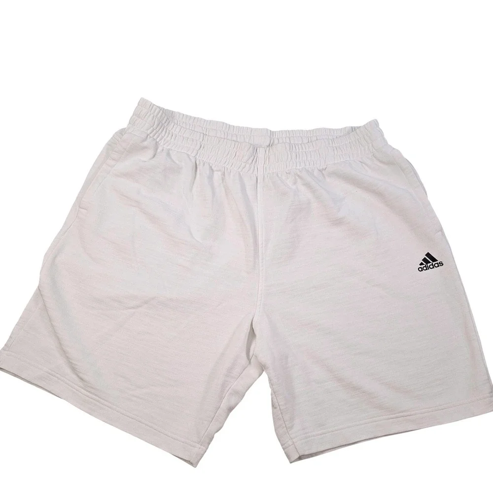 Adidas Mens 2XL French Terry Shorts Cream Off-White Athletic Lounge 3-Stripe